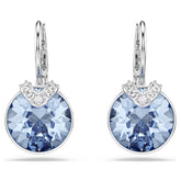 Bella V drop earrings Round cut, Blue, Rhodium plated